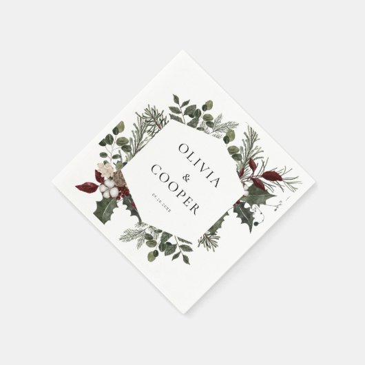 Elegant Winter Greenerity Wedding Serviette (Ecke)