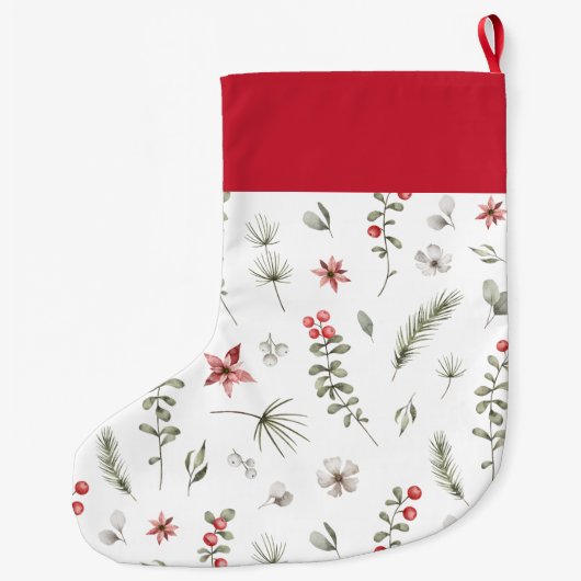 Elegant Winter Greenery Botanisches Weiß Großer Weihnachtsstrumpf (Rückseite)