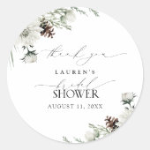Elegant Winter Greenery Brautparty Vielen Dank Runder Aufkleber (Vorderseite)