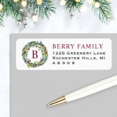 Elegant Winter Greenery Burgundy Monogram Wreath