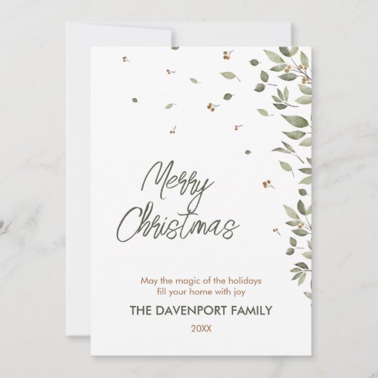 Elegant Winter Greenery Feiertagskarte (Vorderseite)
