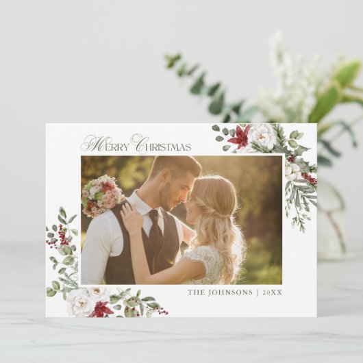 Elegant Winter Greenery Feiertagskarte (Stehend Vorderseite)