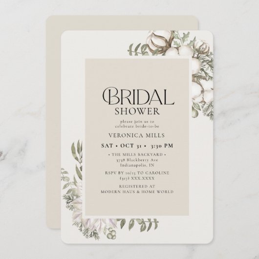 Elegant Winter Greenery Floral Ivory Brautparty Einladung (Vorne/Hinten)