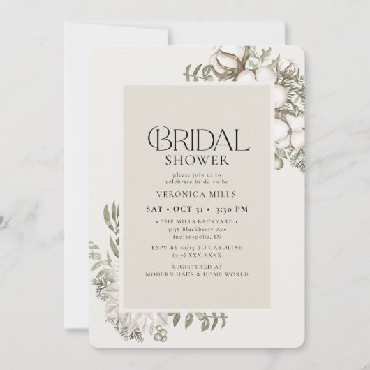 Elegant Winter Greenery Floral Ivory Brautparty Einladung (Vorderseite)