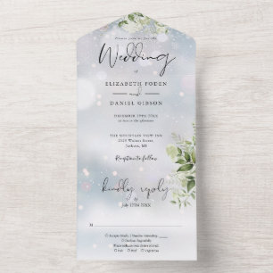 Elegant Winter Greenery Floral Wedding All In One Einladung
