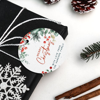 Elegant Winter Greenery Frohe Weihnachten Geschenkanhänger