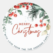 Elegant Winter Greenery Frohe Weihnachten Runder Aufkleber (Vorderseite)