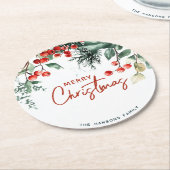 Elegant Winter Greenery Frohe Weihnachten Runder Pappuntersetzer (Angewinkelt)