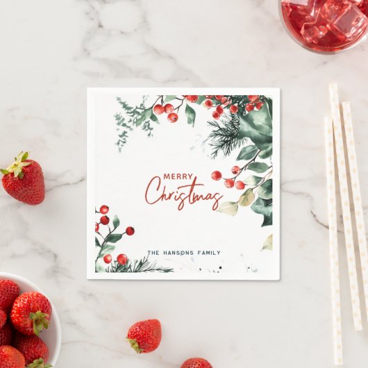 Elegant Winter Greenery Frohe Weihnachten Serviette (Beispiel)