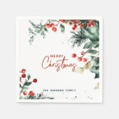 Elegant Winter Greenery Frohe Weihnachten Serviette (Vorderseite)