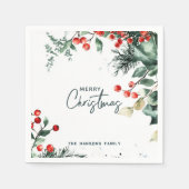 Elegant Winter Greenery Frohe Weihnachten Serviette (Vorderseite)