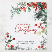 Elegant Winter Greenery Frohe Weihnachten Weinetikett (Einzelnes Label)