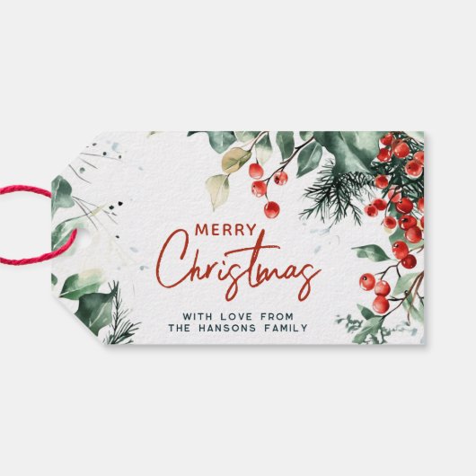 Elegant Winter Greenery Merry Christmas Custom Geschenkanhänger (Rückseite Horizontal)