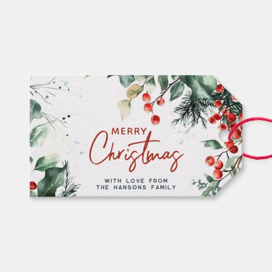 Elegant Winter Greenery Merry Christmas Custom Geschenkanhänger (Vorderseite (Horizontal))