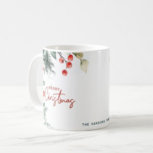 Elegant Winter Greenery Merry Christmas Custom Kaffeetasse (Vorderseite Links)