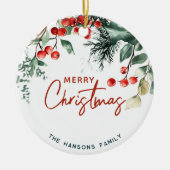 Elegant Winter Greenery Merry Christmas Custom Keramik Ornament (Vorne)