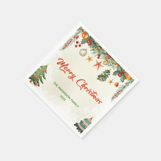 Elegant Winter Greenery Merry Christmas Napkins Serviette (Ecke)