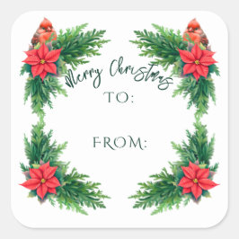 Elegant Winter Greenery Quadratischer Aufkleber