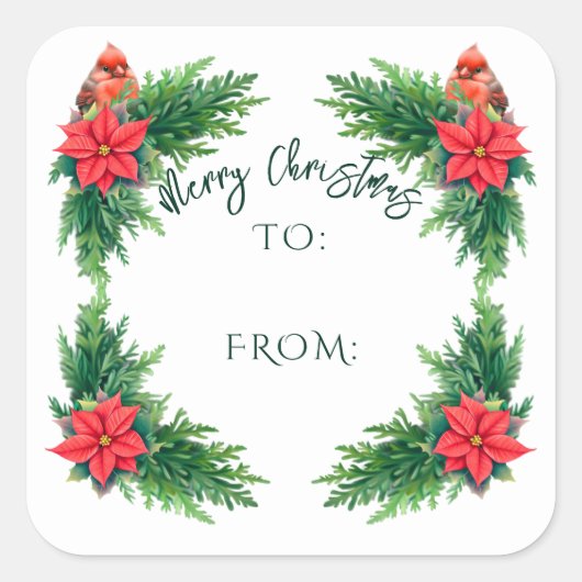 Elegant Winter Greenery Quadratischer Aufkleber (Vorderseite)