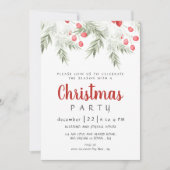 Elegant Winter Greenery Watercolor Christmas Party Einladung (Vorderseite)