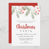 Elegant Winter Greenery Watercolor Christmas Party Einladung (Vorne/Hinten)
