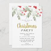 Elegant Winter Greenery Watercolor Christmas Party Einladung (Vorne/Hinten)