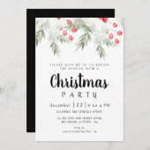 Elegant Winter Greenery Watercolor Christmas Party Einladung (Vorne/Hinten)