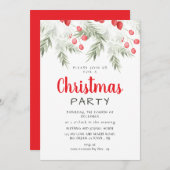 Elegant Winter Greenery Watercolor Christmas Party Einladung (Vorne/Hinten)