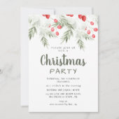 Elegant Winter Greenery Watercolor Christmas Party Einladung (Vorderseite)