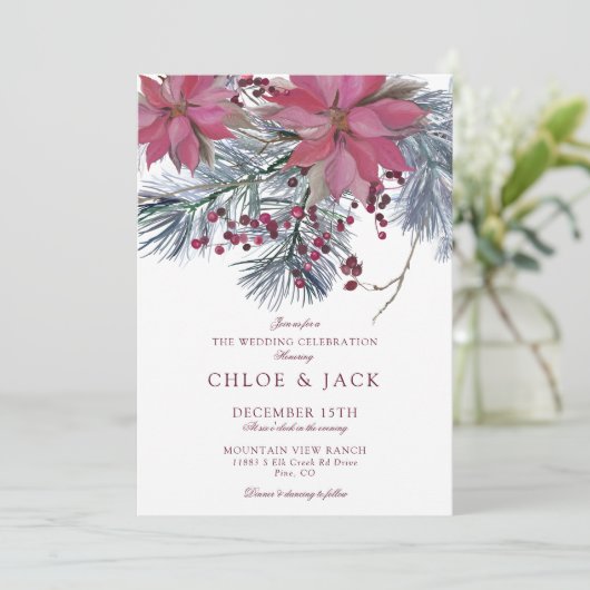 Elegant Winter Greenery Wedding Einladung (Stehend Vorderseite)