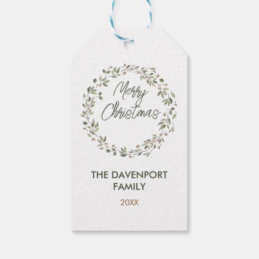 Elegant Winter Greenery Wreath Geschenkanhänger (Rückseite)