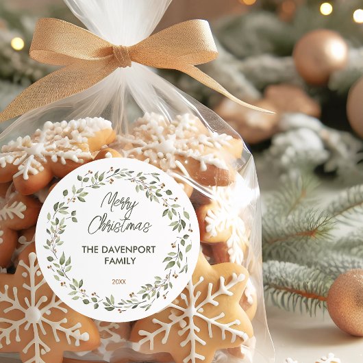 Elegant Winter Greenery Wreath Runder Aufkleber