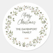 Elegant Winter Greenery Wreath Runder Aufkleber (Vorderseite)