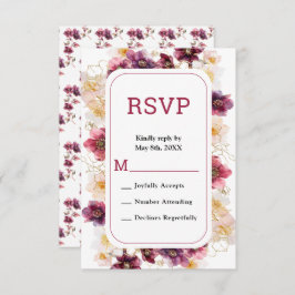Elegant Winter Hellebore Floral Burgundy Wedding  RSVP Karte