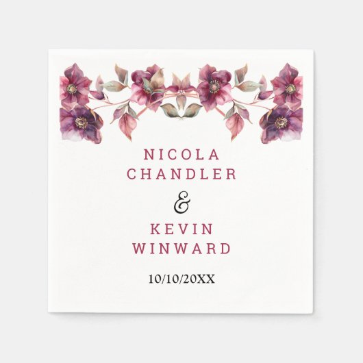 Elegant Winter Hellebore Floral Burgundy Wedding Serviette (Vorderseite)