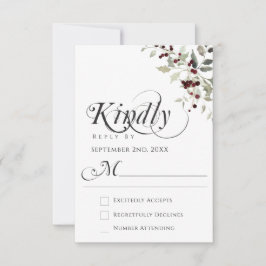 Elegant Winter Holly Calligraphy Script Wedding RSVP Karte