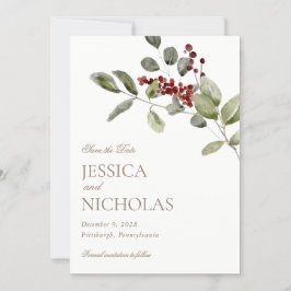 Elegant Winter Holly Wedding retten das Datum Einladung