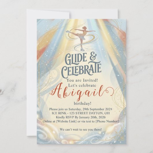 Elegant Winter Ice Skating Birthday Invitation Einladung (Vorderseite)