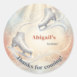 Elegant Winter Ice Skating Birthday  Runder Aufkleber