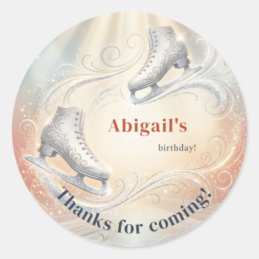 Elegant Winter Ice Skating Birthday Runder Aufkleber (Vorderseite)