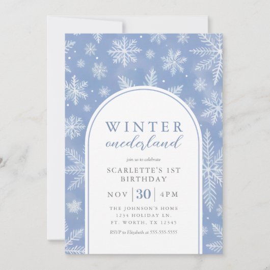 Elegant Winter Onederland Erster Geburtstag Einladung (Vorderseite)