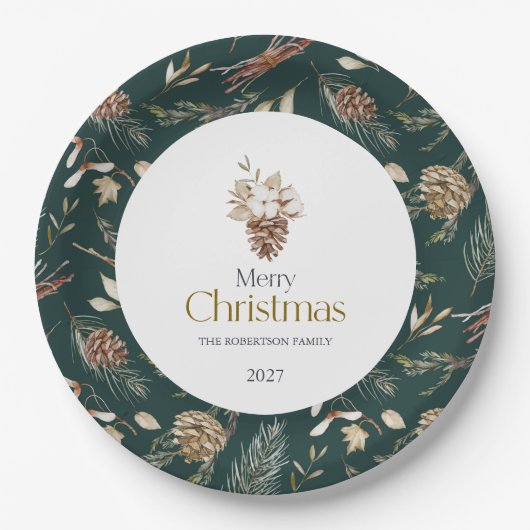 Elegant Winter Paper Plates with Pinecones Pappteller (Vorderseite)