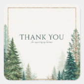 Elegant Winter Pine Forest Gold Frame Rustic Quadratischer Aufkleber (Vorderseite)