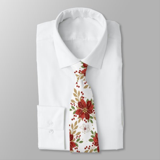 Elegant Winter Poinsettia Floral Pattern Krawatte (Gebunden)