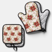 Elegant Winter Poinsettia Floral Pattern Ofenhandschuh & Topflappen-Set (Vorderseite/Rückseite)