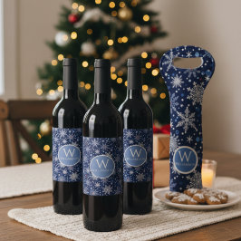 Elegant Winter Snowflake Wine Label Weinetikett