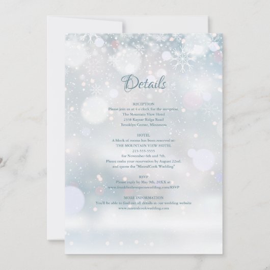 Elegant Winter Snowflakes All In One Wedding Einladung (Rückseite)