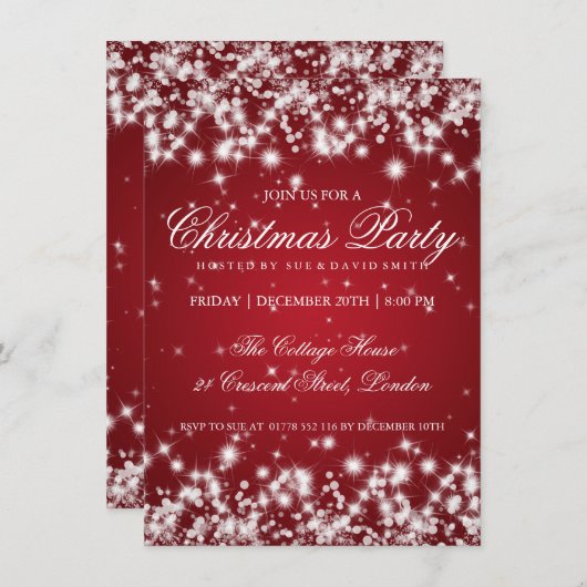 Elegant Winter Sparkle 2 Rot Einladung (Vorne/Hinten)
