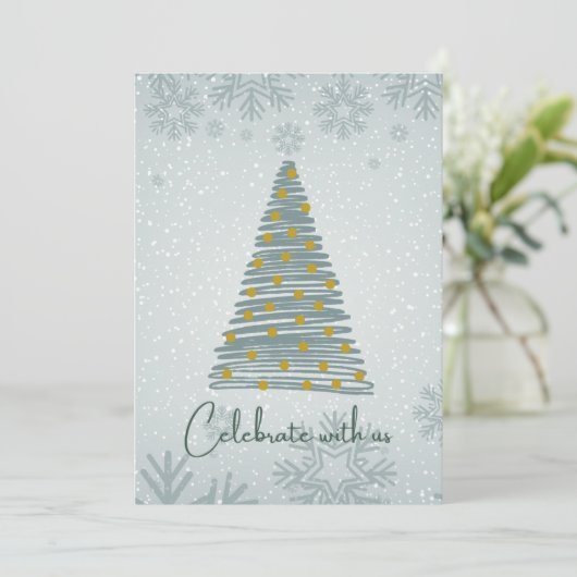 Elegant Winter themed Snow Xmas Tree Weihnachten Einladung (Stehend Vorderseite)