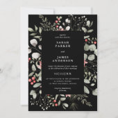 Elegant Winter Watercolor Grüne Schwarze Hochzeit Einladung (Vorderseite)